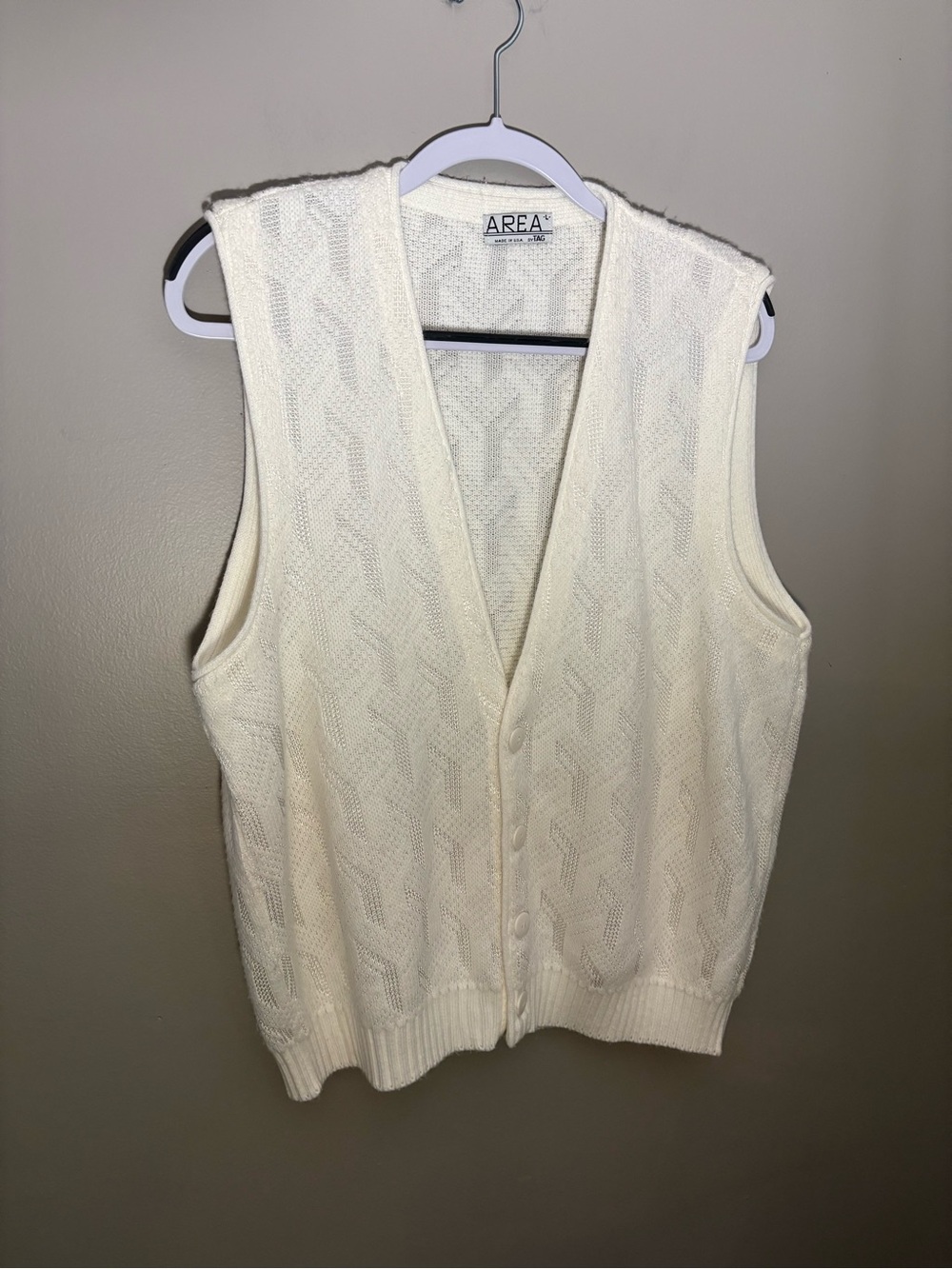 Vintage Area by TAG 3D Textured Knit Sweater Vest Cream White Mens Unisex L